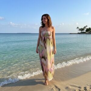 Steve Madden Maxi Dress Small Strapless Tie Front Multicolor Flowy Boho